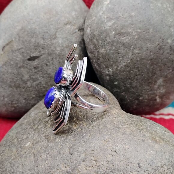 Handmade Sterling Silver Spider Ring w/Blue Lapis Size 7 - Picture 4 of 8